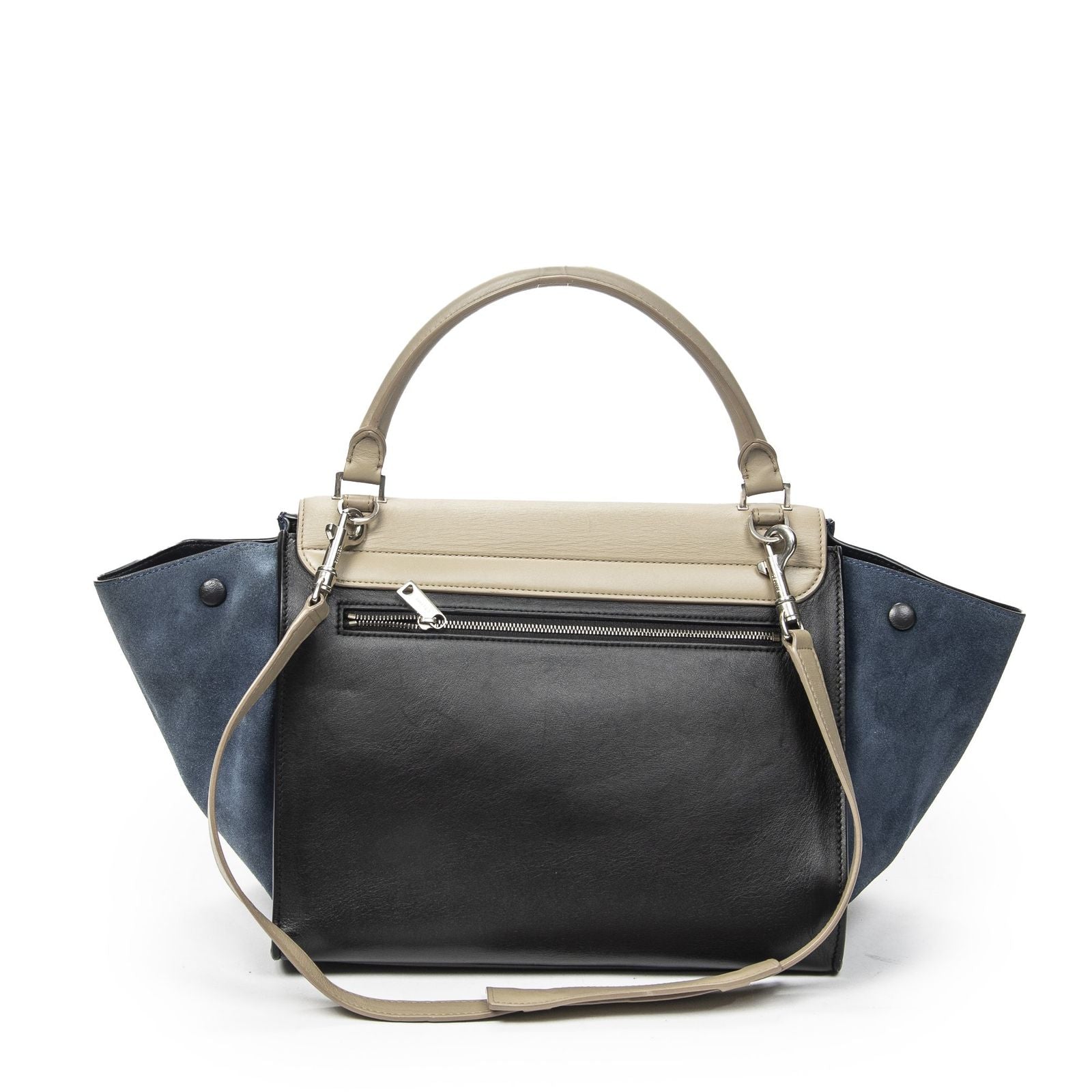 Celine Tricolor Trapeze Black Beige Blue Calfskin Leather Handbag — view 5