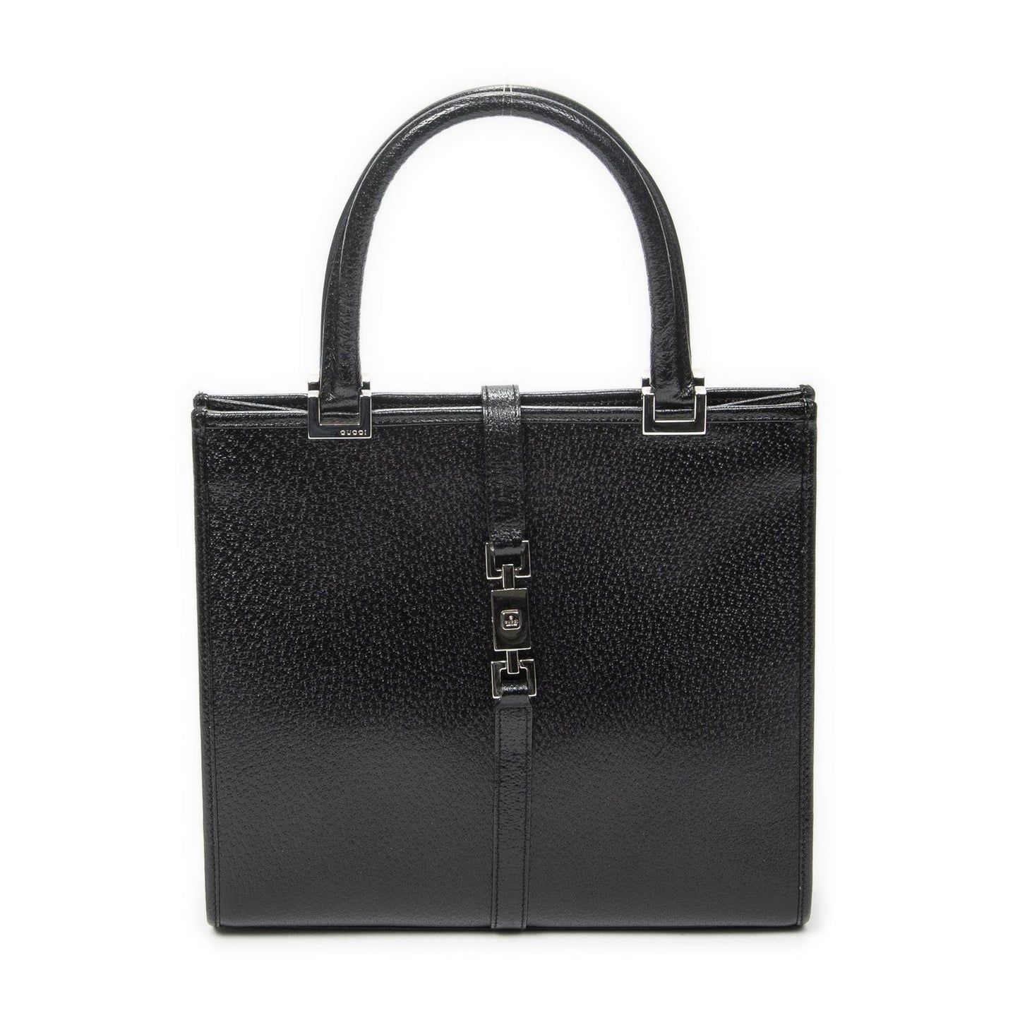 Gucci Square Jackie Tote Bag Black Grain Calfskin Leather