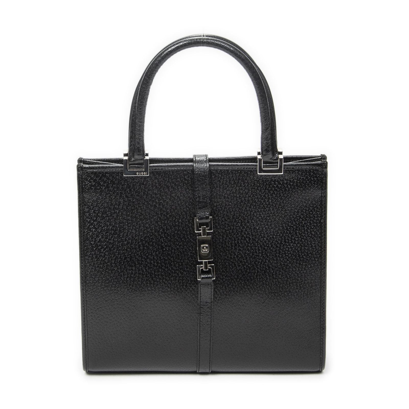 Gucci Square Jackie Tote Bag Black Grain Calfskin Leather