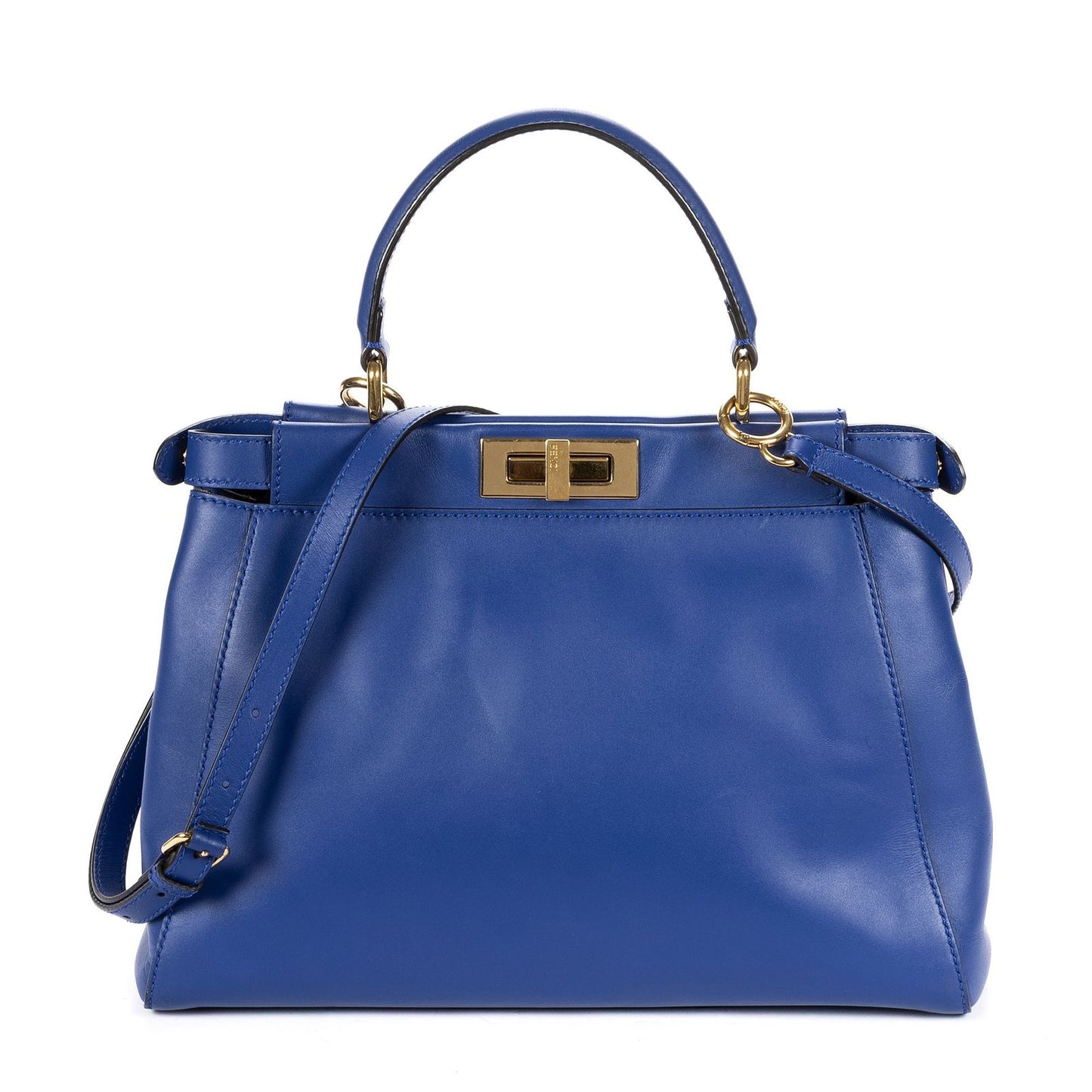 Fendi Peekaboo Blue Calfskin Leather Handbag
