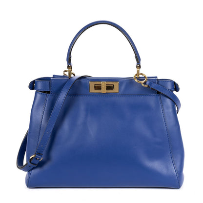 Fendi Peekaboo Blue Calfskin Leather Handbag