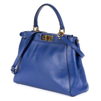 Fendi Peekaboo Blue Calfskin Leather Handbag — view 2