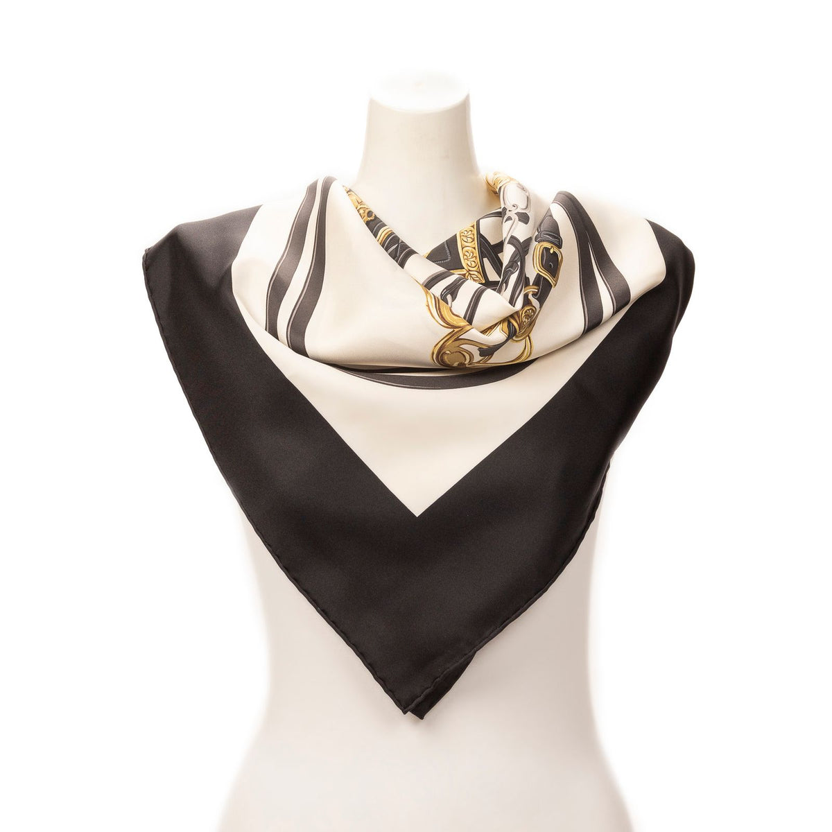 Hermes Scarf Black Ivory Twill Silk