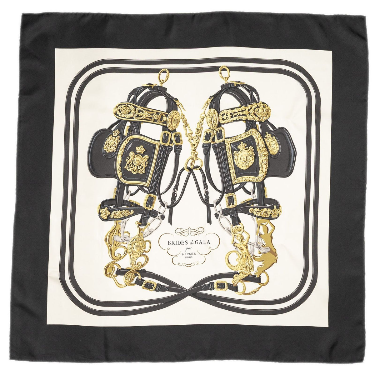 Hermes Scarf Black Ivory Twill Silk — view 2