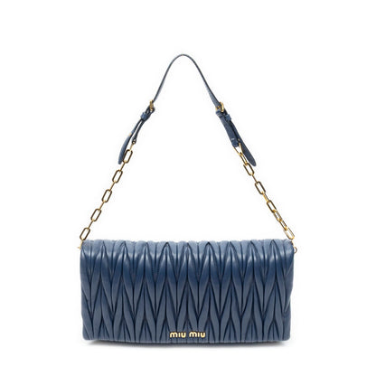 Miu Miu Chain Flap Clutch Navy Nappa Matelasse Leather
