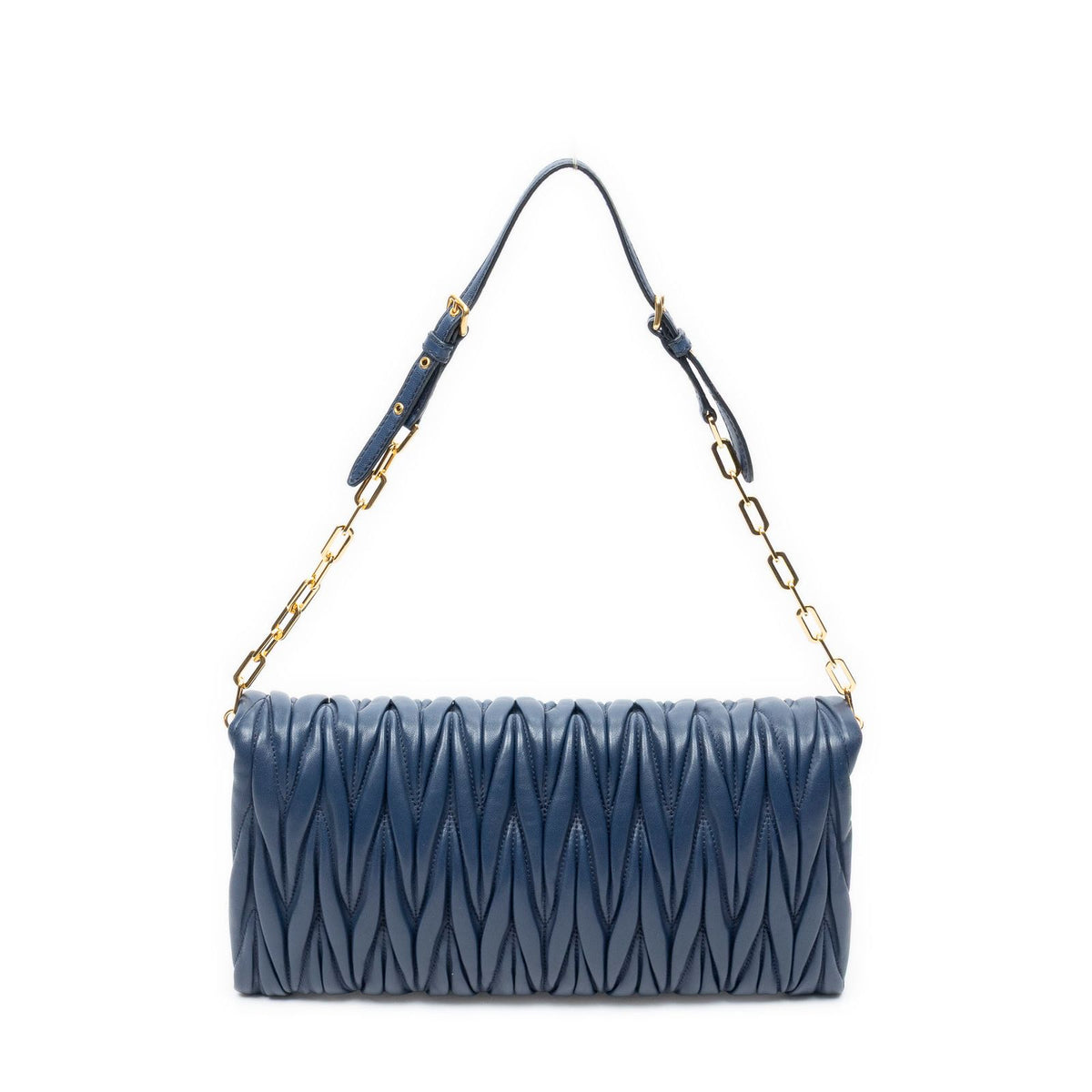 Miu Miu Chain Flap Clutch Navy Nappa Matelasse Leather — view 5