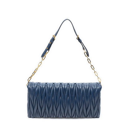 Miu Miu Chain Flap Clutch Navy Nappa Matelasse Leather — view 5