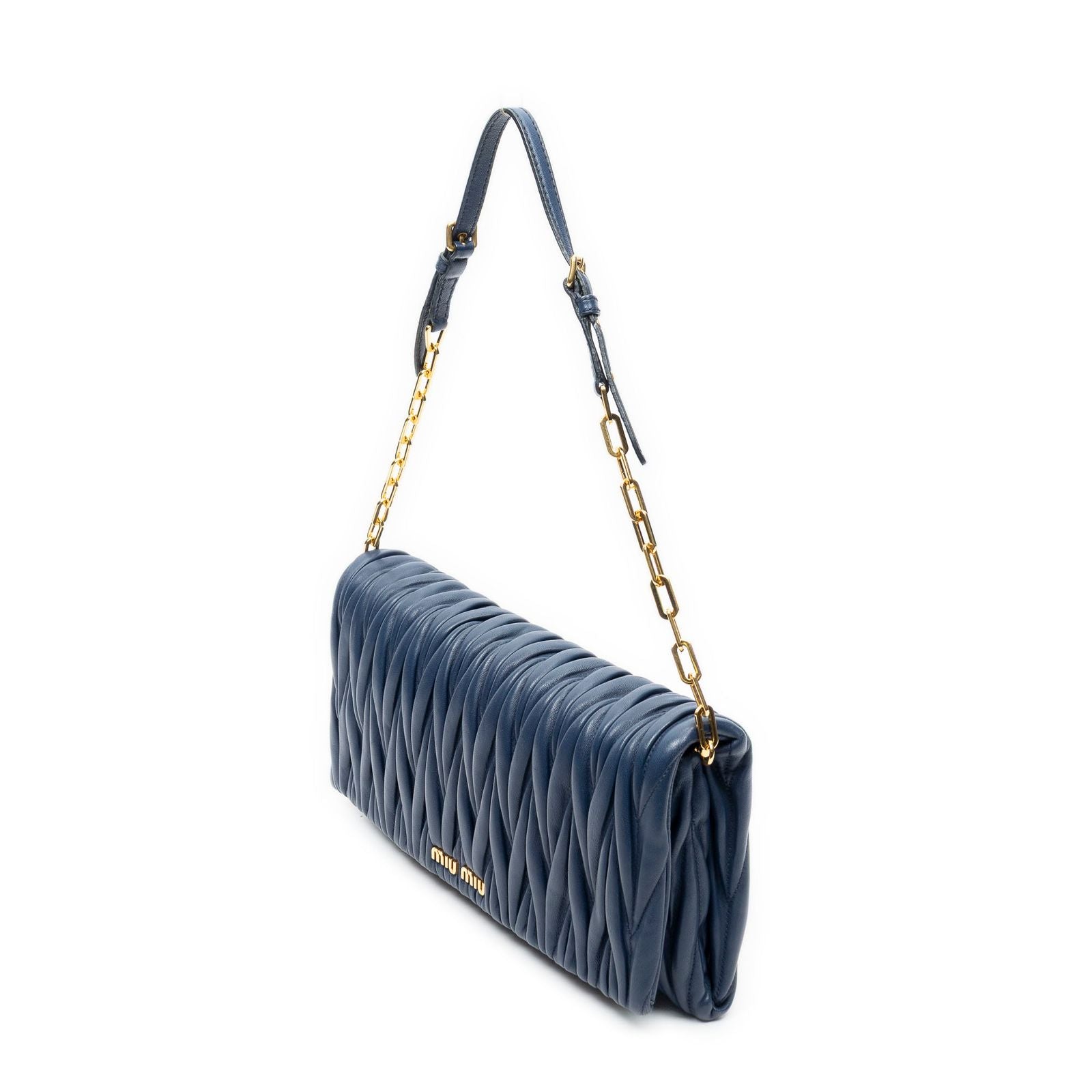 Miu Miu Chain Flap Clutch Navy Nappa Matelasse Leather — view 2