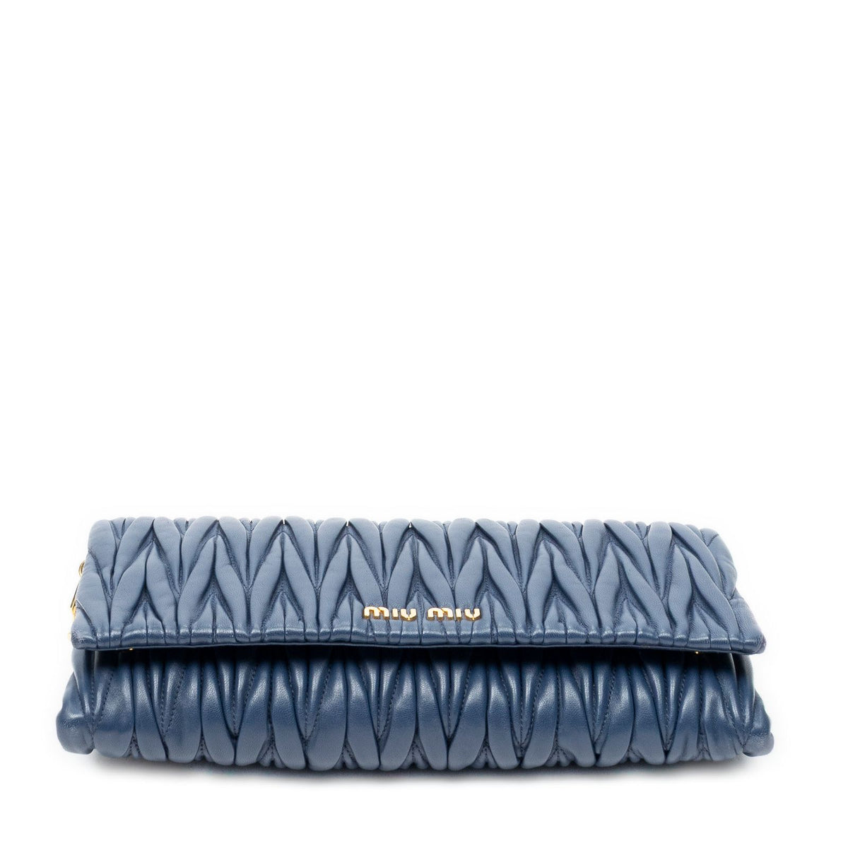 Miu Miu Chain Flap Clutch Navy Nappa Matelasse Leather — view 6