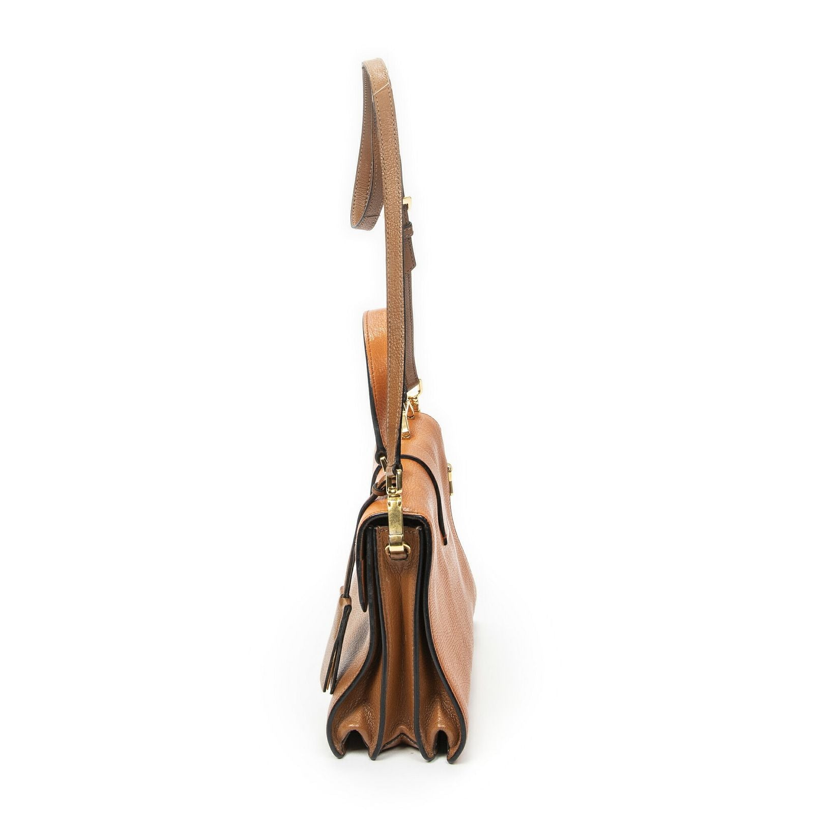 Miu Miu Miupushlock Convertible Top Handle Tan Orange Madras Leather — view 3