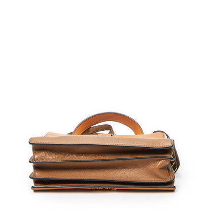 Miu Miu Miupushlock Convertible Top Handle Tan Orange Madras Leather — view 6