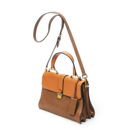 Miu Miu Miupushlock Convertible Top Handle Tan Orange Madras Leather — view 2
