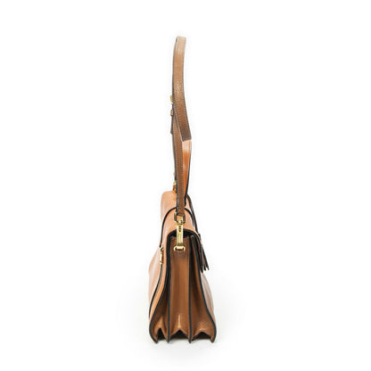 Miu Miu Miupushlock Convertible Top Handle Tan Orange Madras Leather — view 4