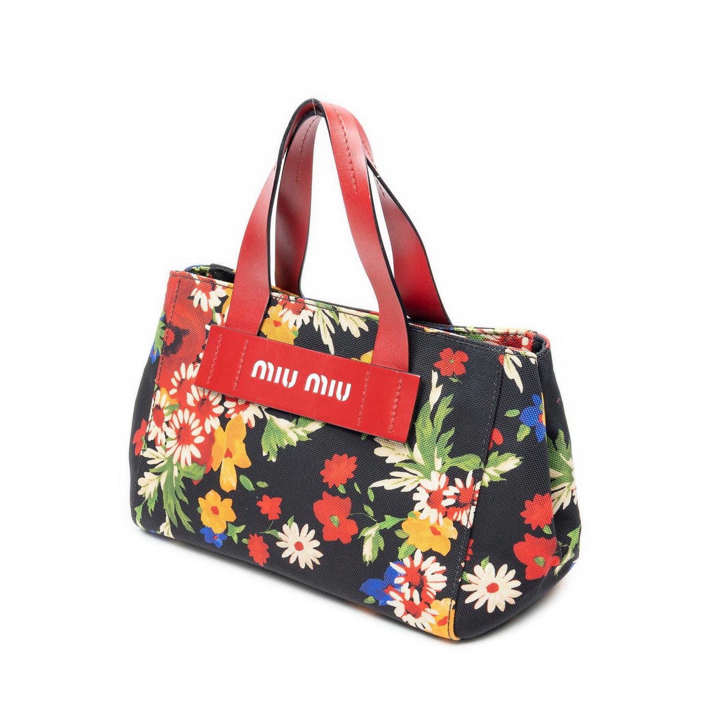Miu Miu Miu Everywhere Tote Bag Black Red Floral Canvas — view 2