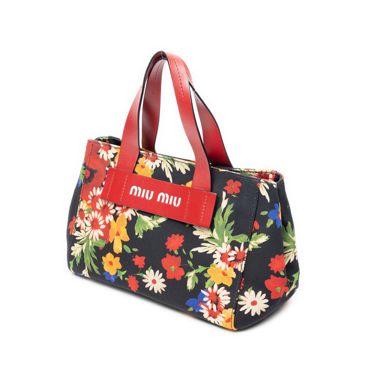 Miu Miu Miu Everywhere Tote Bag Black Red Floral Canvas — view 2
