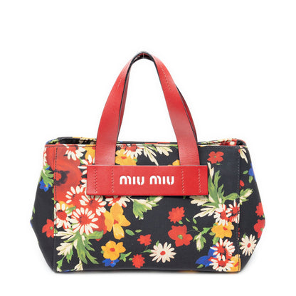Miu Miu Miu Everywhere Tote Bag Black Red Floral Canvas