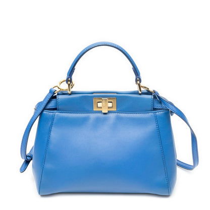 Fendi Mini Peekaboo Blue Calfskin Leather Handbag