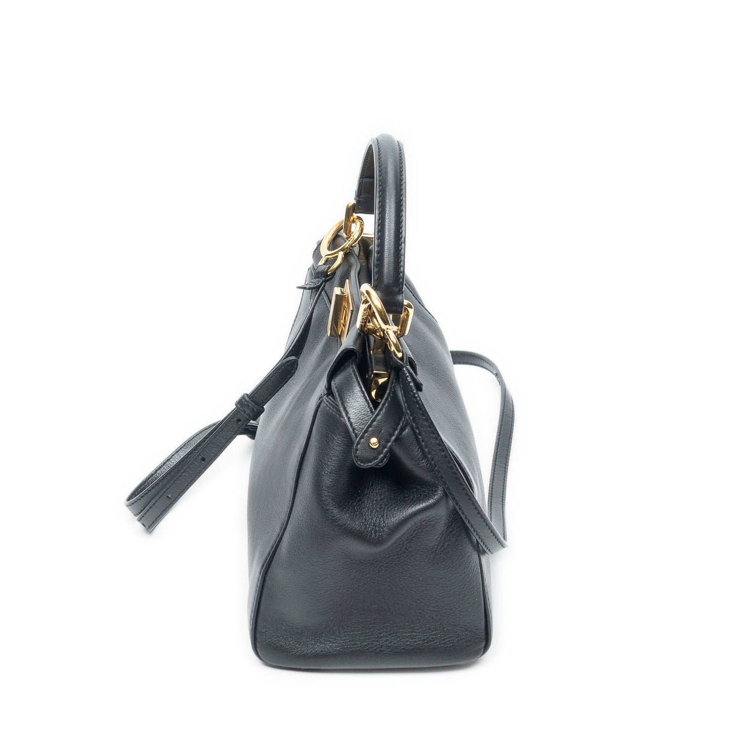 Fendi Mini Peekaboo Black Calfskin Leather Handbag — view 3