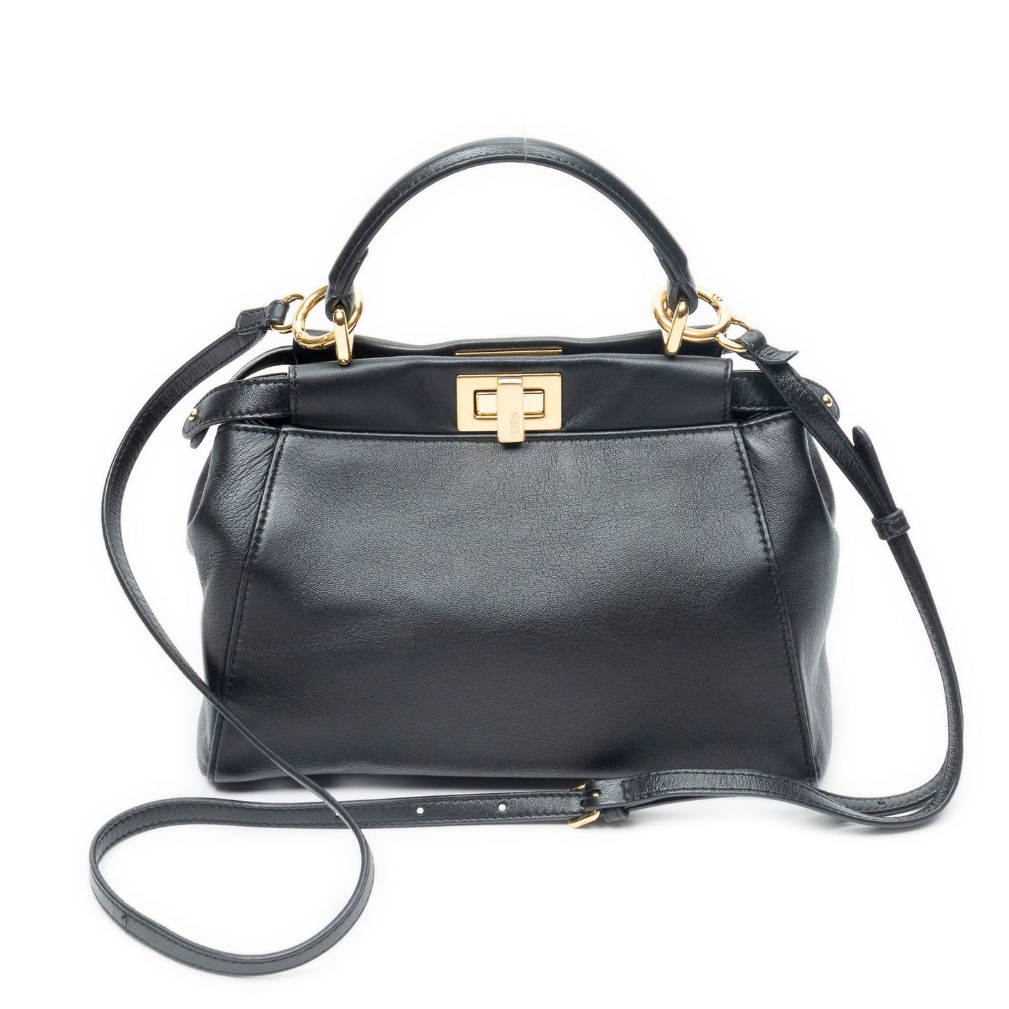 Fendi Mini Peekaboo Black Calfskin Leather Handbag — view 5