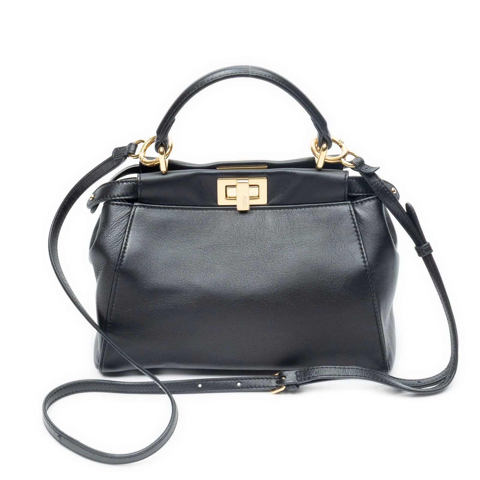 Fendi Mini Peekaboo Black Calfskin Leather Handbag — view 5