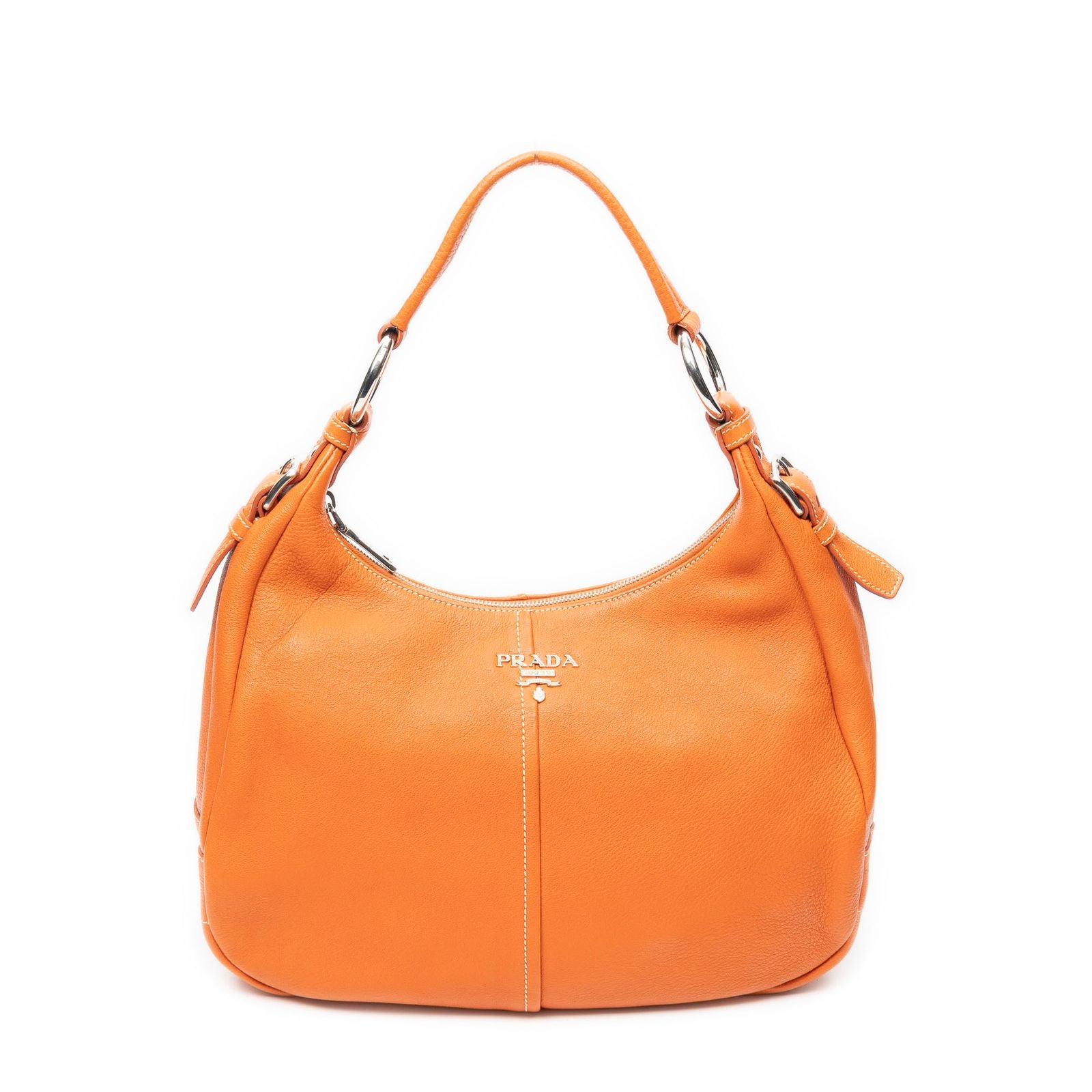 Prada Zip Hobo Orange Calfskin Leather