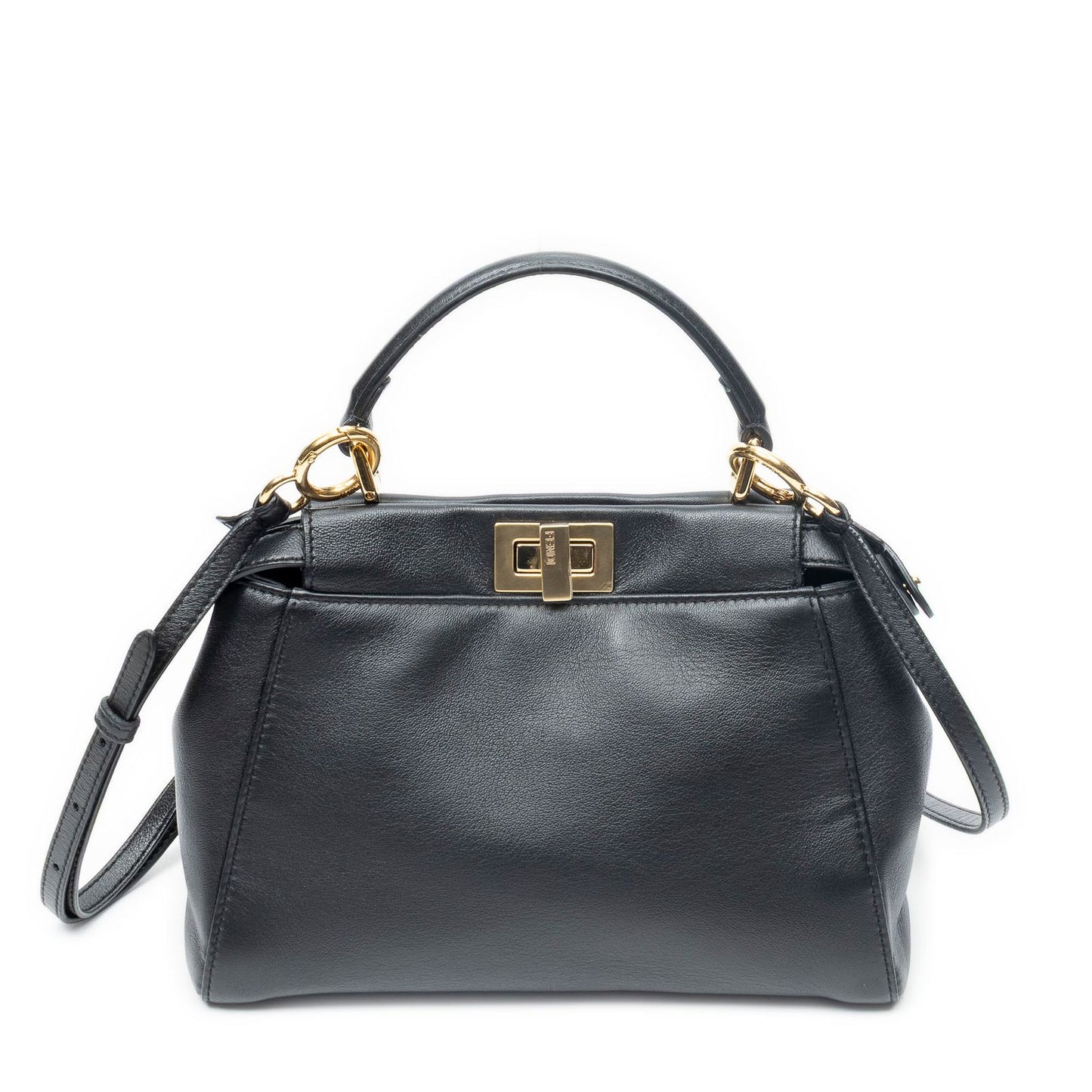 Fendi Mini Peekaboo Black Calfskin Leather Handbag