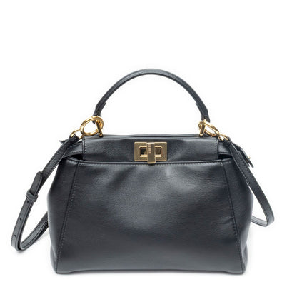 Fendi Mini Peekaboo Black Calfskin Leather Handbag