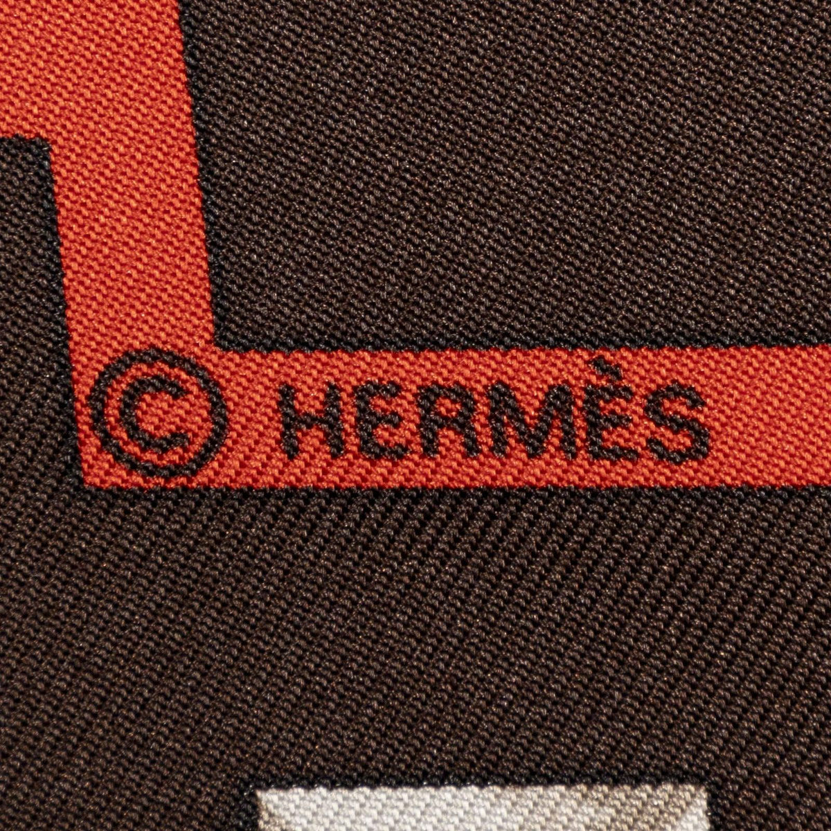 Hermes Scarf Dark Brown Red Silk — view 4