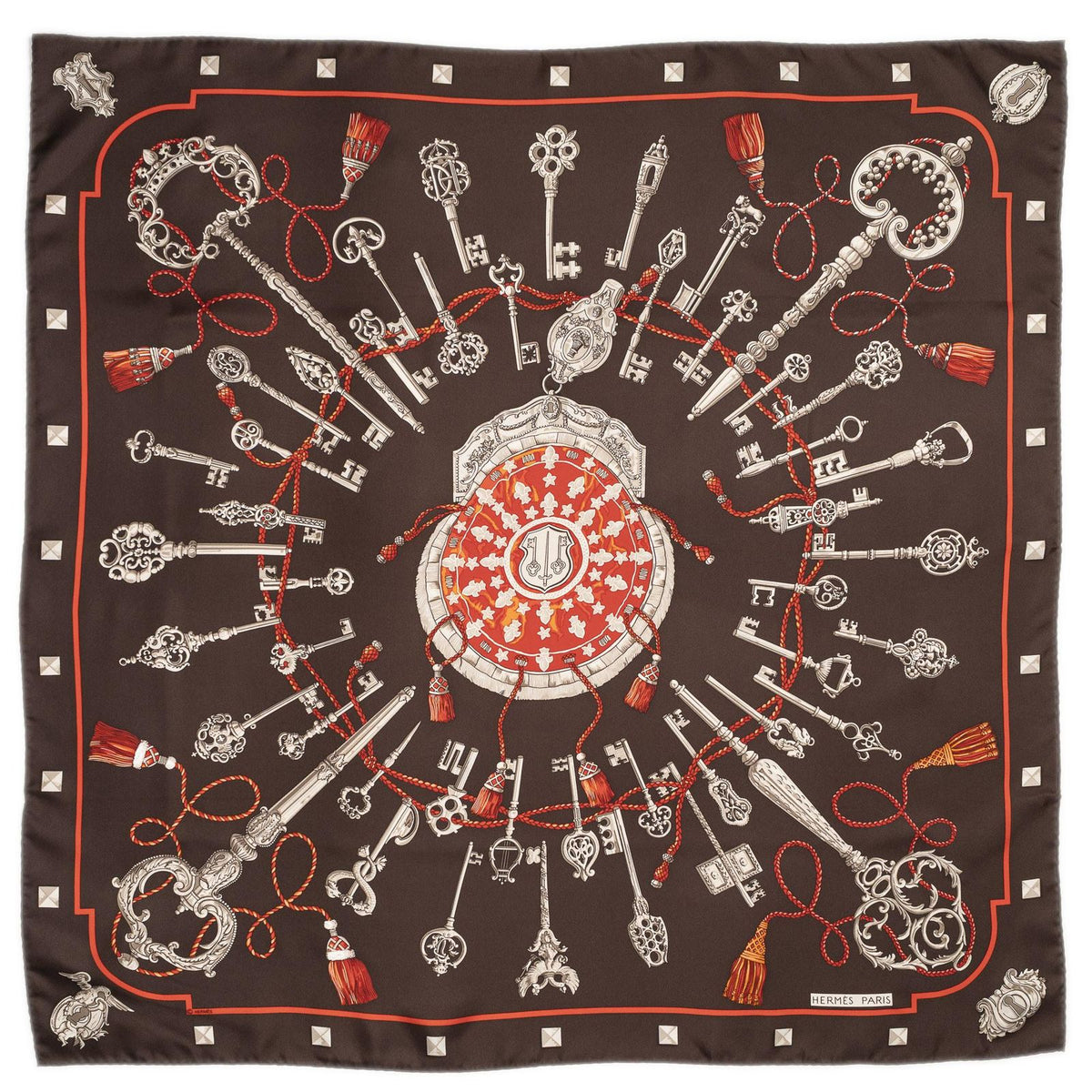 Hermes Scarf Dark Brown Red Silk — view 2