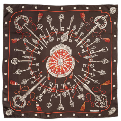 Hermes Scarf Dark Brown Red Silk — view 2