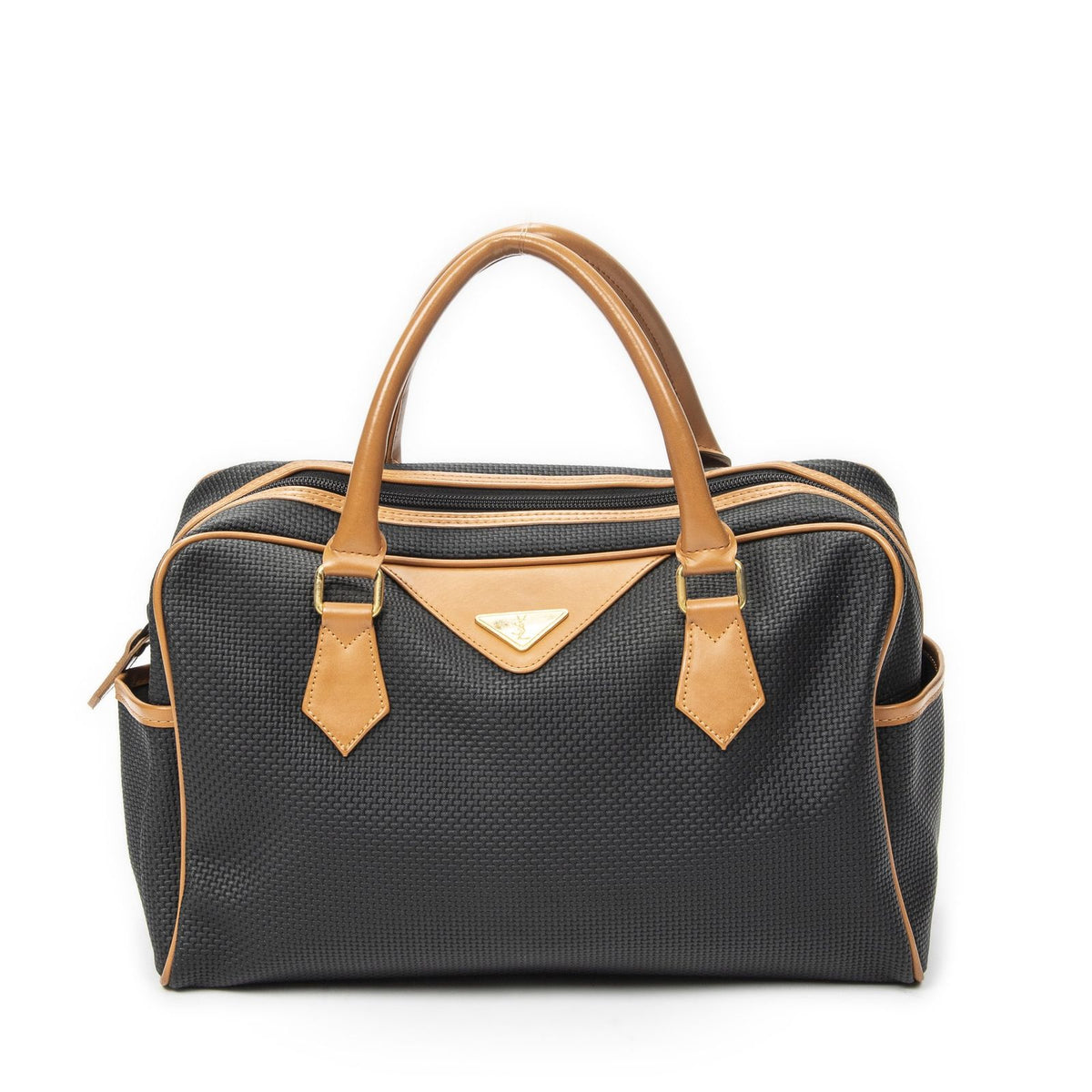 Saint Laurent Vintage Boston Black Tan Canvas Handbag