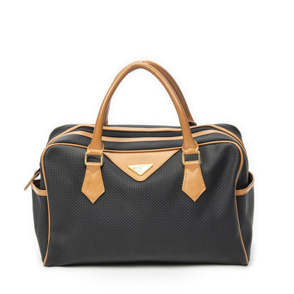 Saint Laurent Vintage Boston Black Tan Canvas Handbag