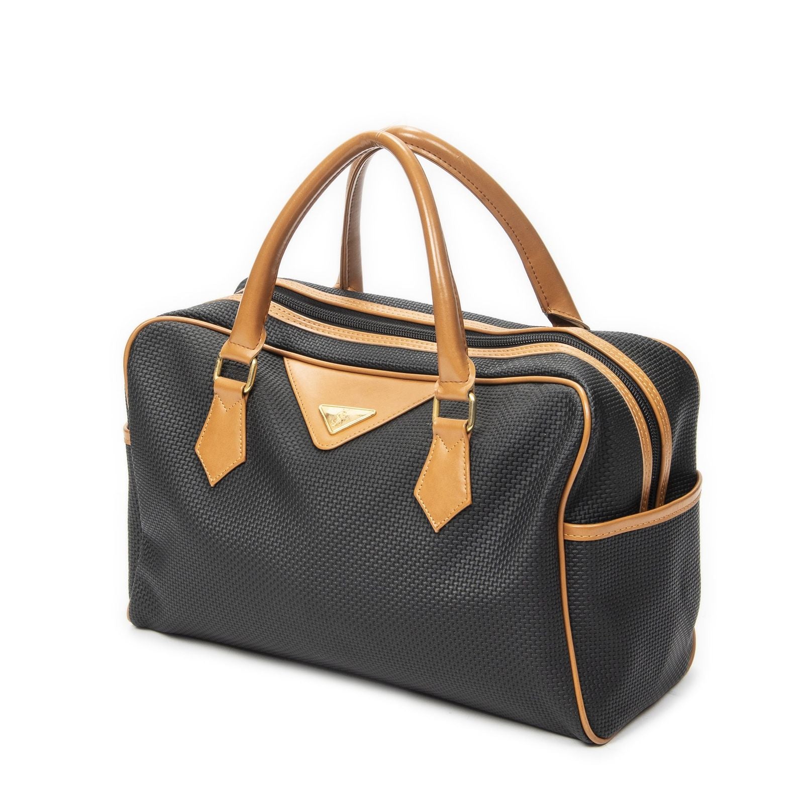 Saint Laurent Vintage Boston Black Tan Canvas Handbag — view 2