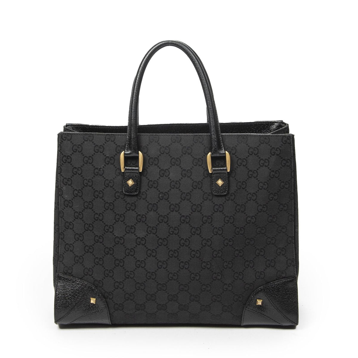 Gucci Nail Head Tote Bag Black GG Canvas