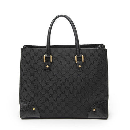 Gucci Nail Head Tote Bag Black GG Canvas