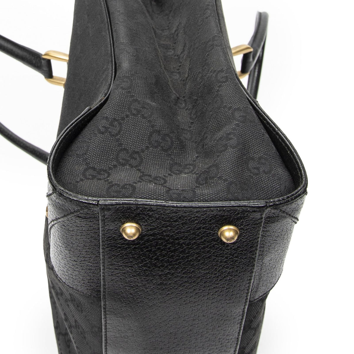 Gucci Nail Head Tote Bag Black GG Canvas — view 8