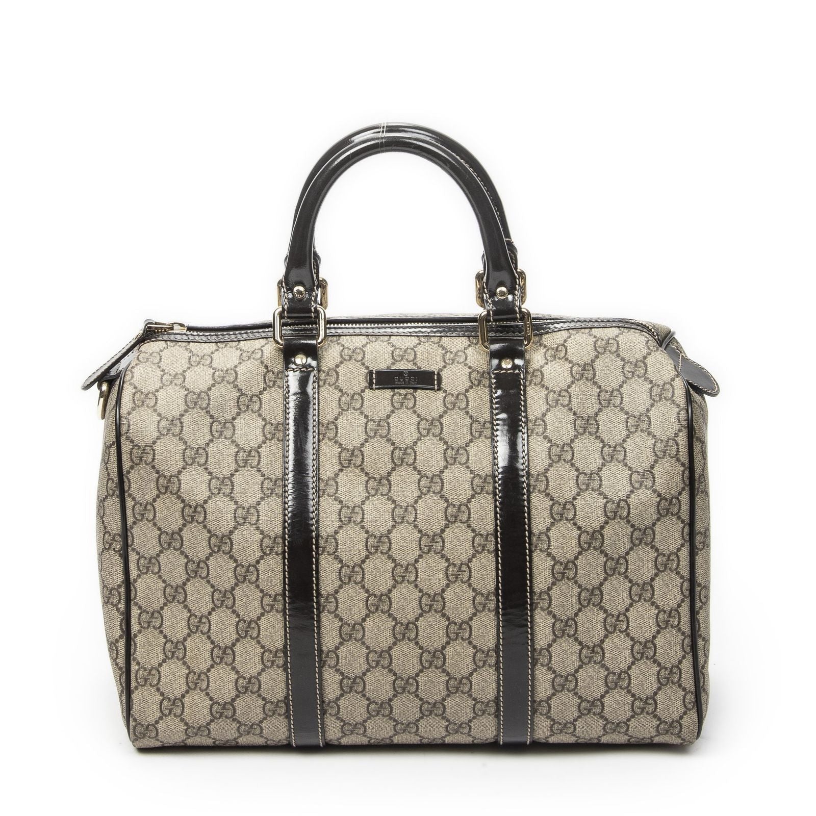 Gucci Boston Dark Brown Beige Supreme Canvas Handbag
