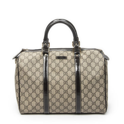 Gucci Boston Dark Brown Beige Supreme Canvas Handbag