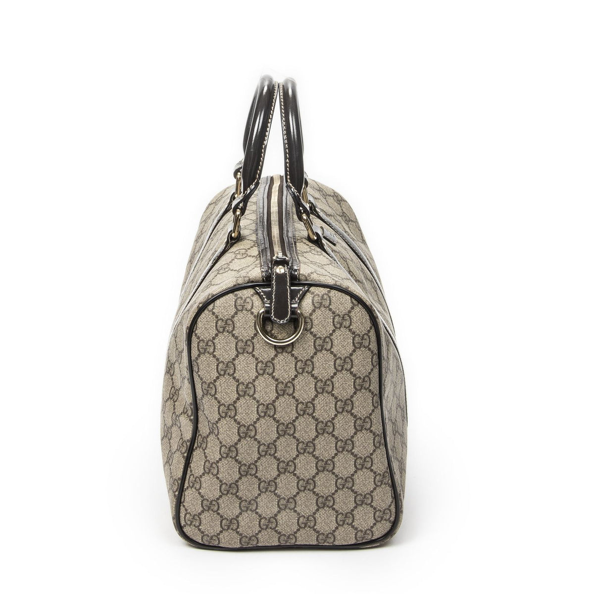 Gucci Boston Dark Brown Beige Supreme Canvas Handbag — view 4
