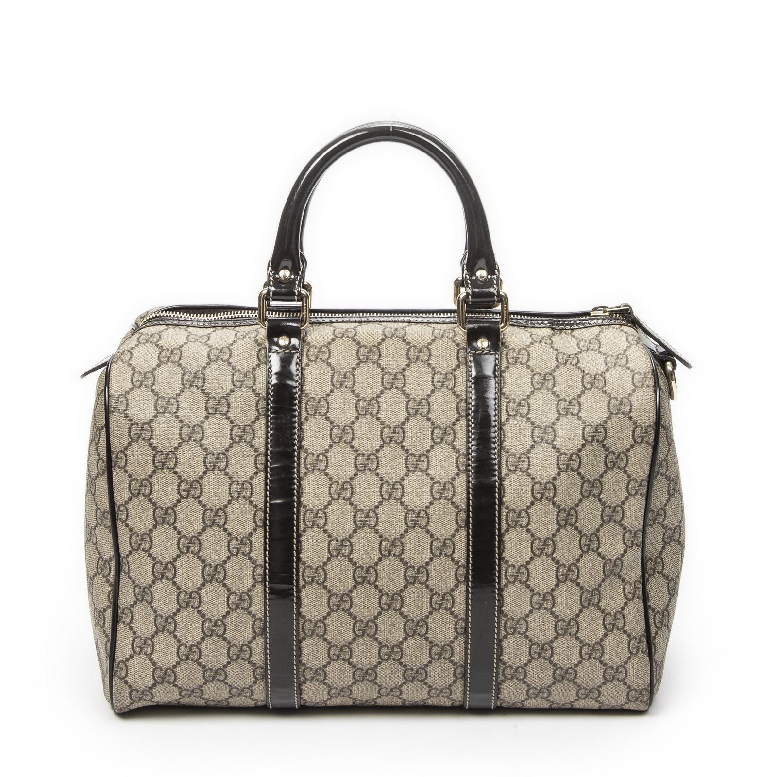 Gucci Boston Dark Brown Beige Supreme Canvas Handbag — view 5