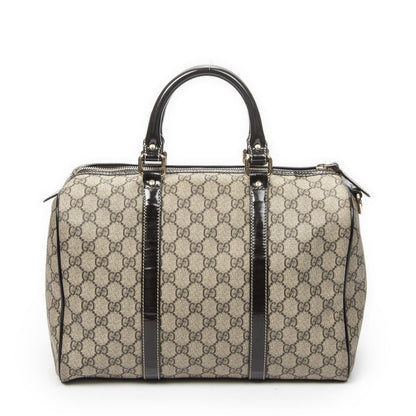 Gucci Boston Dark Brown Beige Supreme Canvas Handbag — view 5