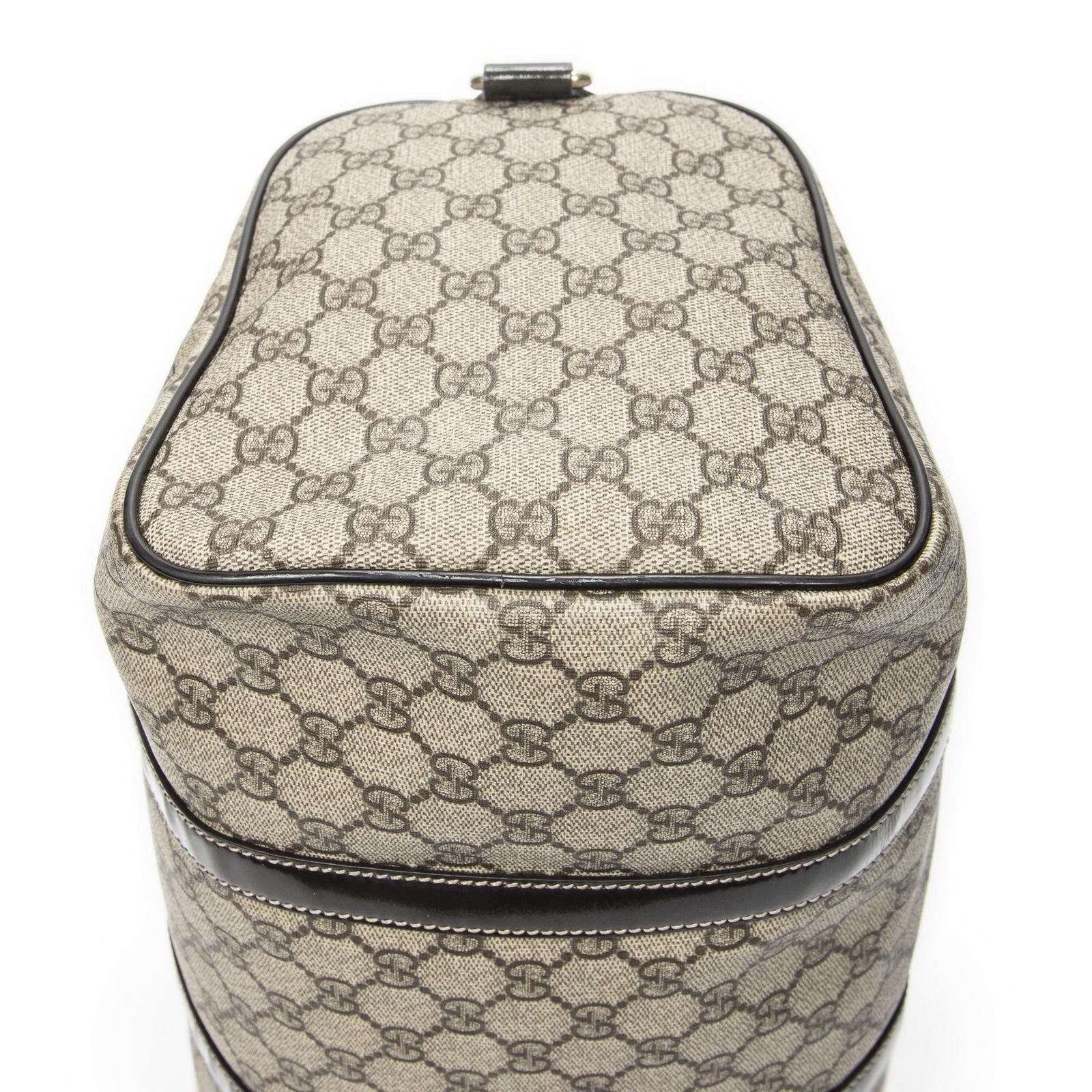 Gucci Boston Dark Brown Beige Supreme Canvas Handbag — view 8