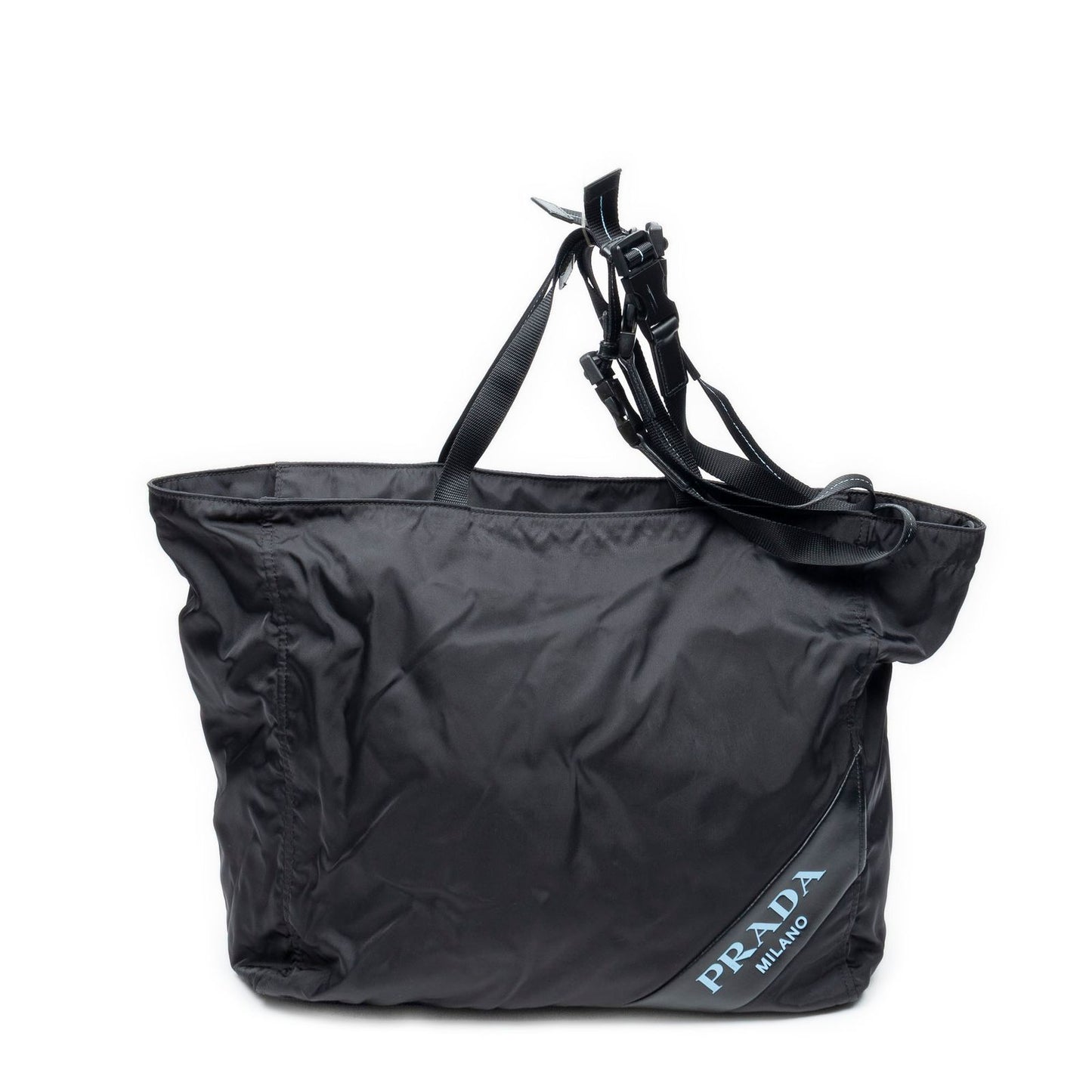 Prada Zip Shopping Tote Bag Black Nylon Canvas