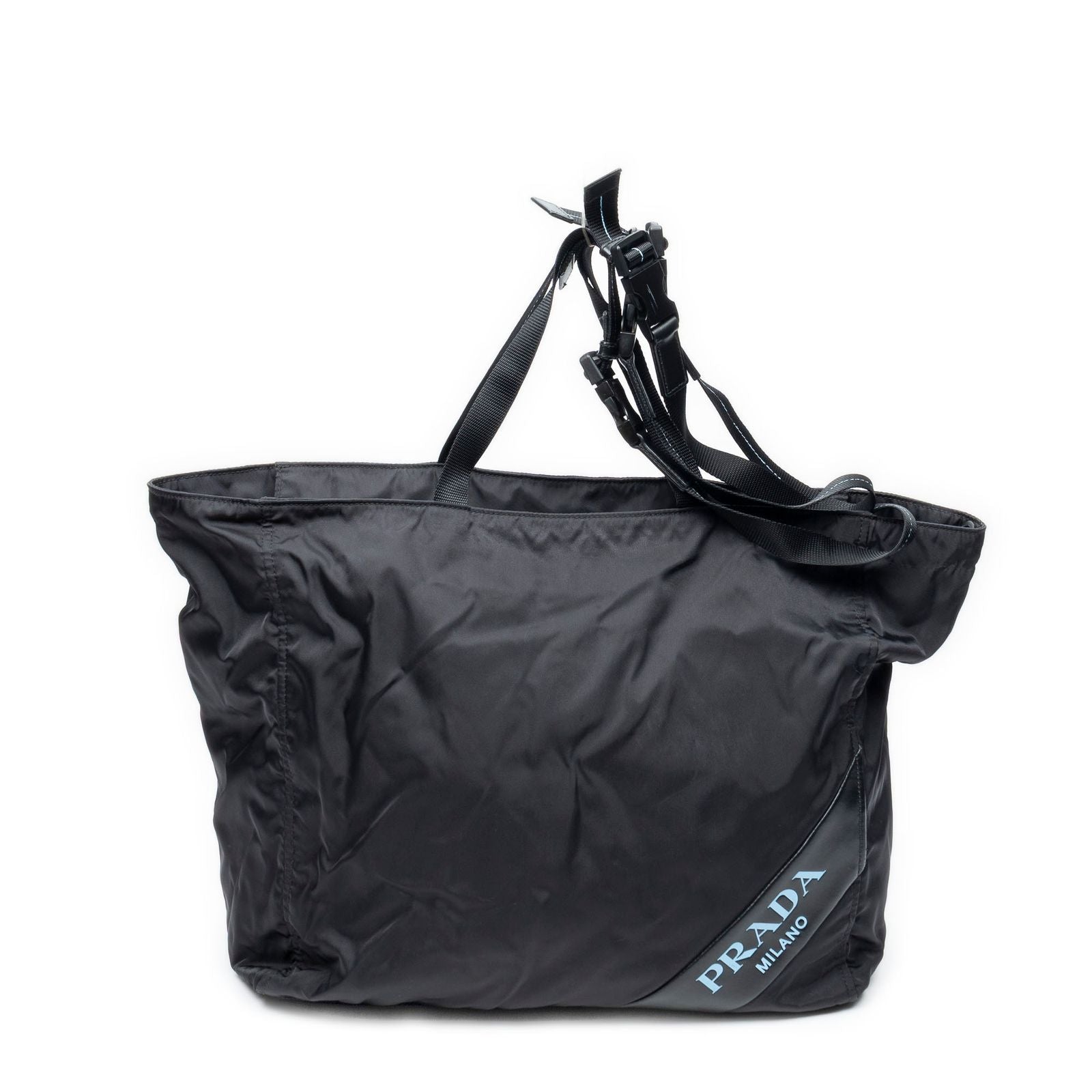 Prada Zip Shopping Tote Bag Black Nylon Canvas