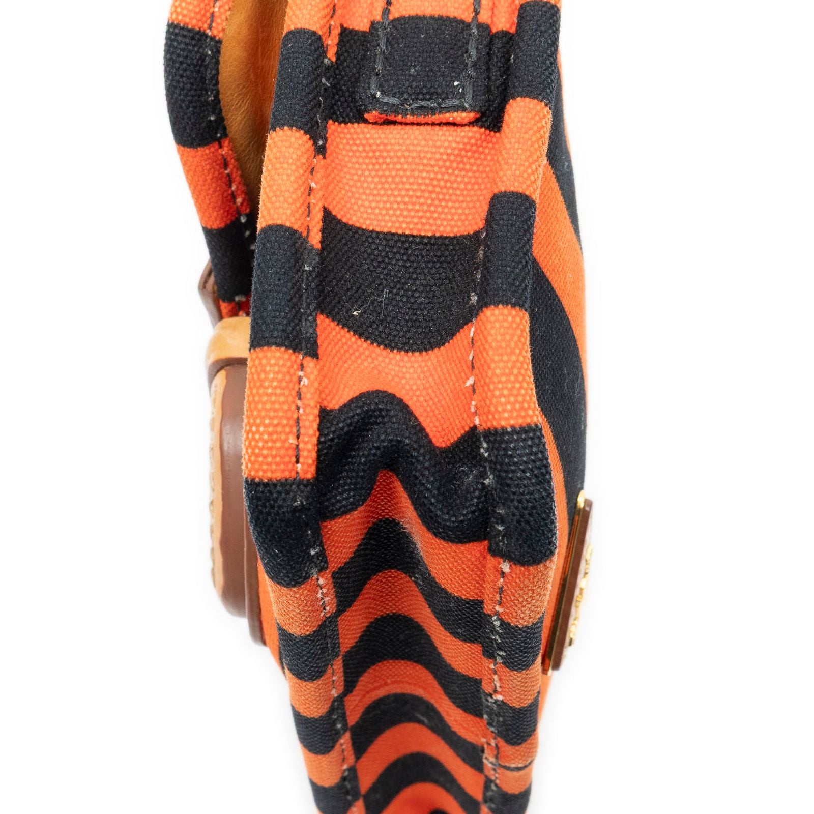 Prada Vintage Flap Bag Crossbody Orange Black Print Canapa Canvas — view 7