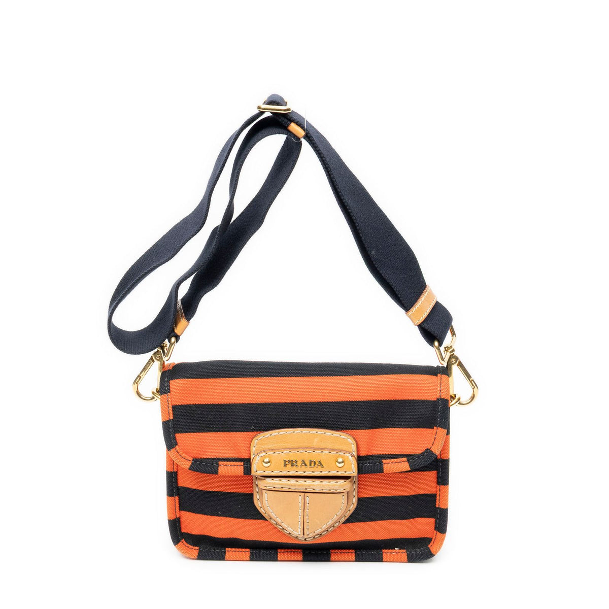 Prada Vintage Flap Bag Crossbody Orange Black Print Canapa Canvas