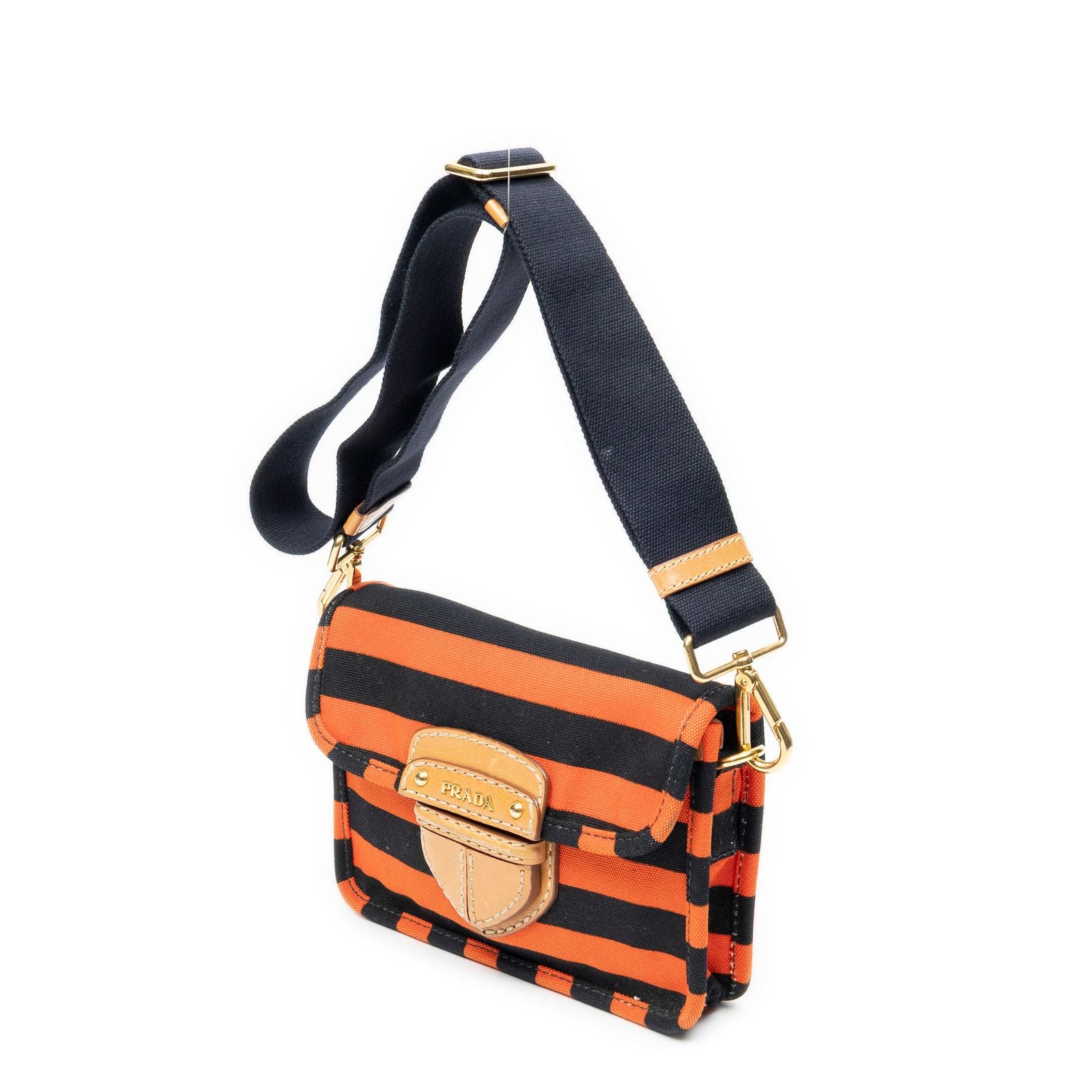 Prada Vintage Flap Bag Crossbody Orange Black Print Canapa Canvas — view 2