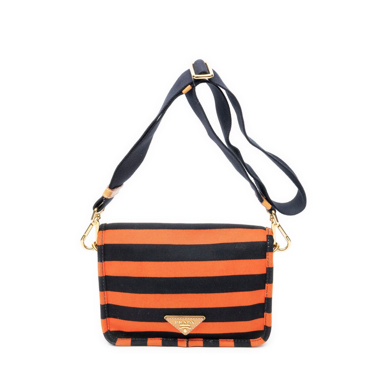 Prada Vintage Flap Bag Crossbody Orange Black Print Canapa Canvas — view 5