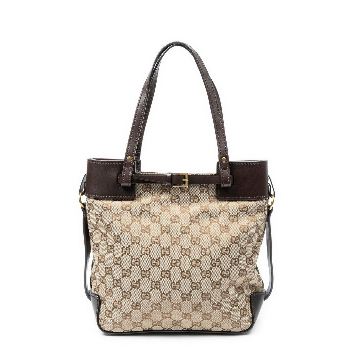 Gucci Tall Belt Tote Bag Brown Beige GG Canvas — view 5