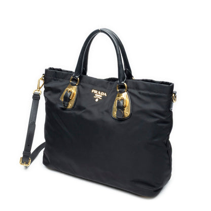 Prada Shopping Tote Bag Black Nylon Canvas — view 2